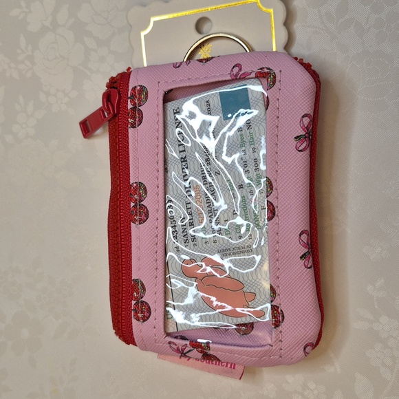 Simply Southern Cherries & Bows ID Holder Red and Pink W/ Gold Keychain Clip - Picture 2 of 5